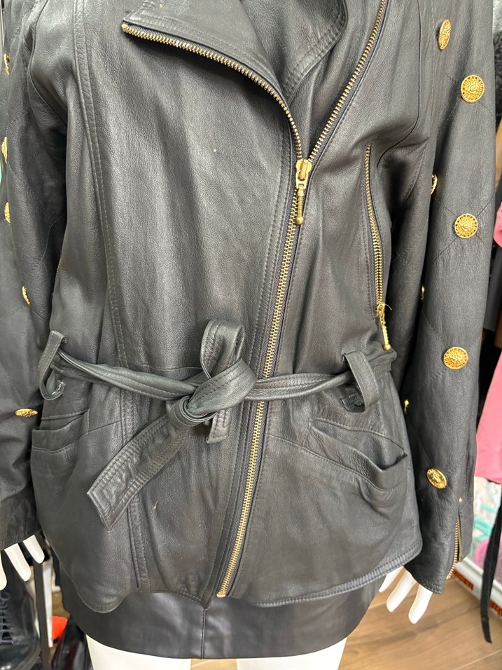 Düğmeli Siyah Deri Biker Ceket - Görsel 5