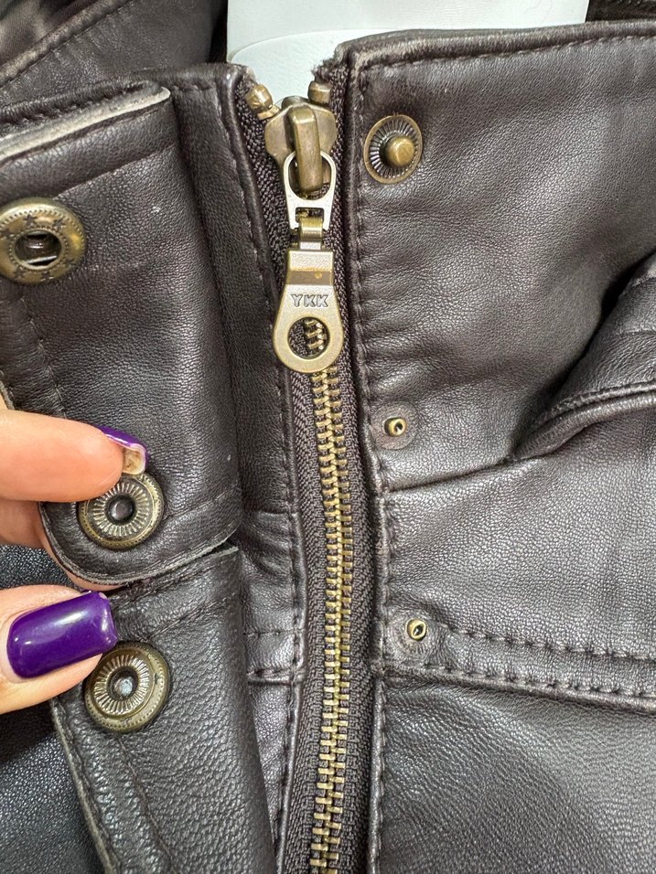 Kahverengi Deri Kapüşonlu Uzun Kadın Ceket - Görsel 5