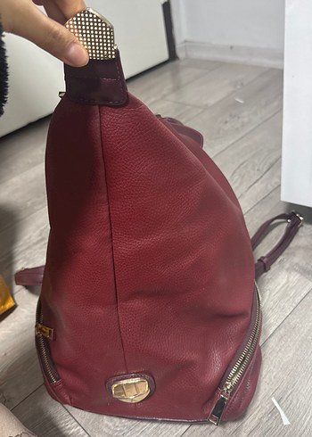 Bordo Deri Kadın Sırt Çantası - Görsel 3
