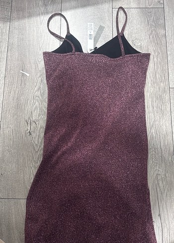 Koyu Pembe Parlak Mini Kruvaze Yaka Abiye Elbise - Görsel 3