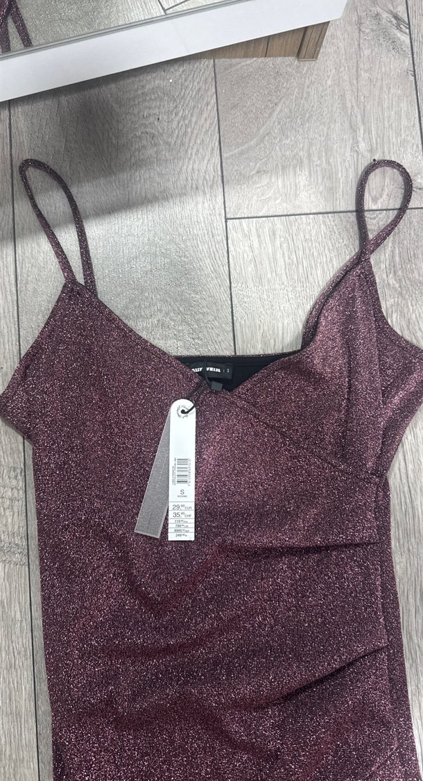 Koyu Pembe Parlak Mini Kruvaze Yaka Abiye Elbise - Görsel 2