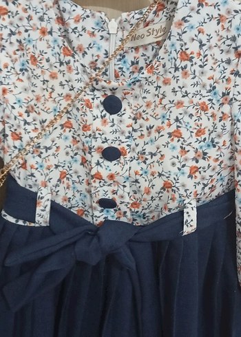 Çiçek Desenli Kemerli Kız Elbisesi - Görsel 2