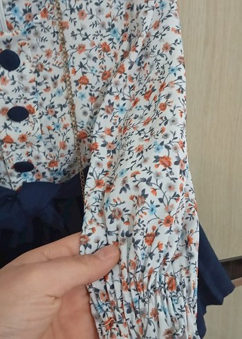 Çiçek Desenli Kemerli Kız Elbisesi - Görsel 3