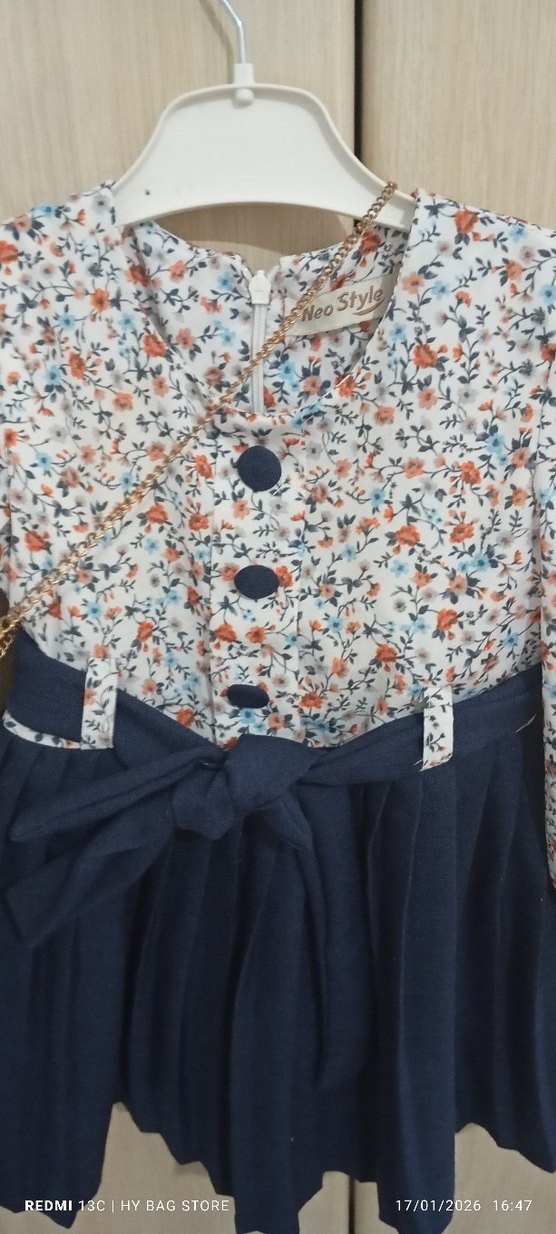 Çiçek Desenli Kemerli Kız Elbisesi - Görsel 2