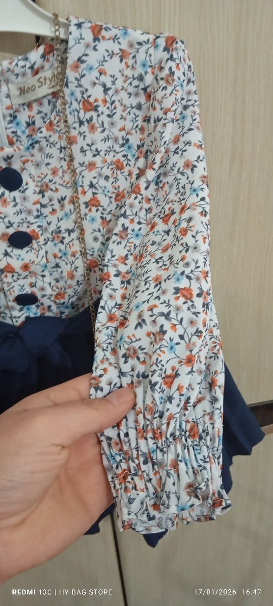 Çiçek Desenli Kemerli Kız Elbisesi - Görsel 3