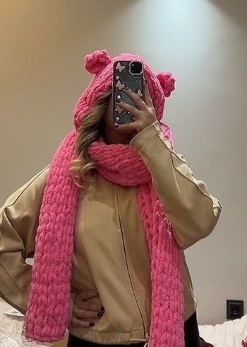 Örgü kulaklı atkı handmade - Görsel 2