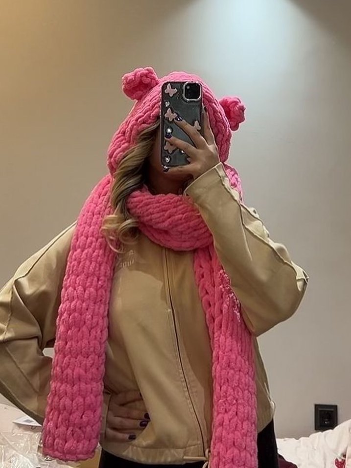 Örgü kulaklı atkı handmade - Görsel 2