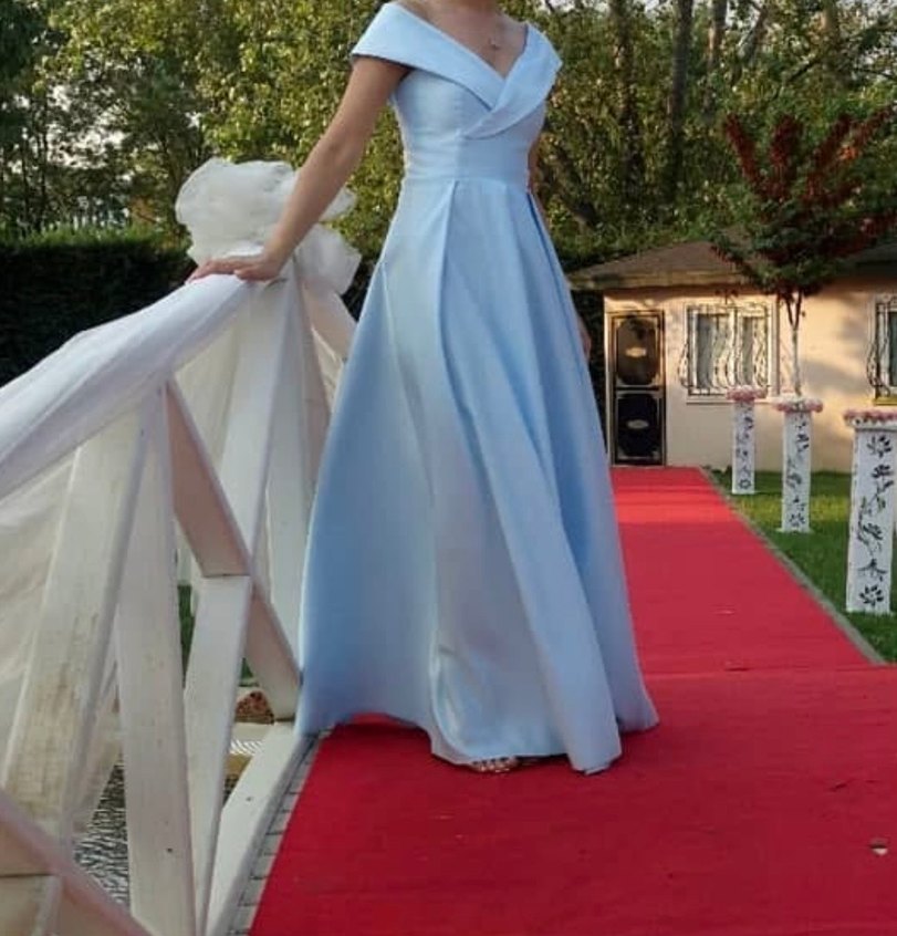 Mavi Drapeli Uzun Abiye Elbise - Görsel 2