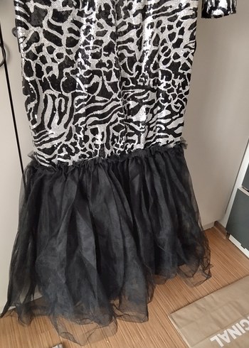 Uzun Kollu Zebra Desenli Uzun Abiye Elbise. ÖZEL DİKİM - Görsel 5