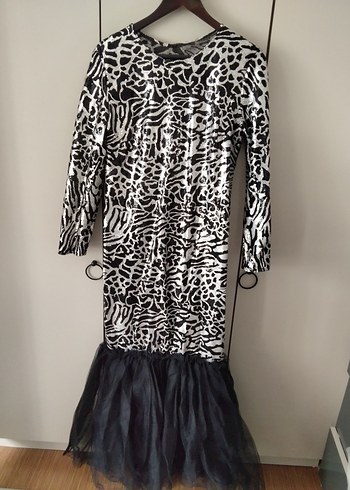 Uzun Kollu Zebra Desenli Uzun Abiye Elbise. ÖZEL DİKİM - Görsel 2