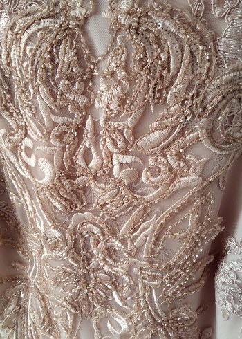 Pembe Nakışlı Uzun Kollu Abiye Elbise - Görsel 7