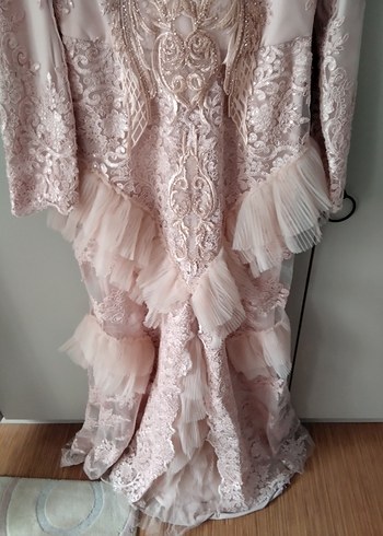 Pembe Nakışlı Uzun Kollu Abiye Elbise - Görsel 4