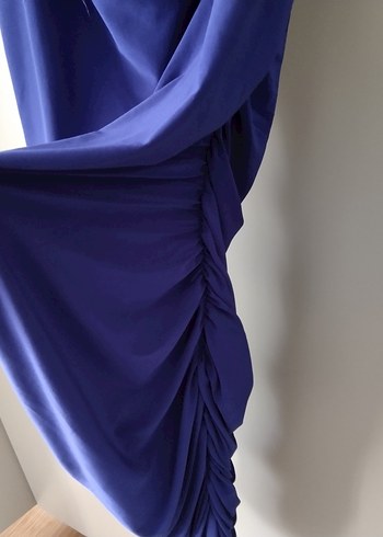 Mavi Drapeli Tüy Detaylı Mini Abiye Elbise - Görsel 6