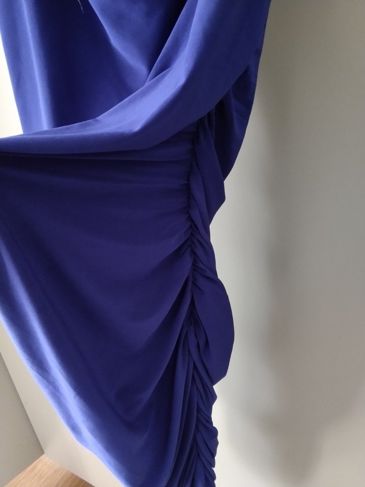 Mavi Drapeli Tüy Detaylı Mini Abiye Elbise - Görsel 5