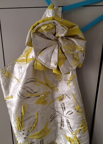 Sarı Desenli mini tek omuz elbis - Görsel 5