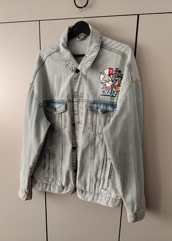 Gri Kadın Jean Ceket - Baskılı, Rahat Kesim - Görsel 7