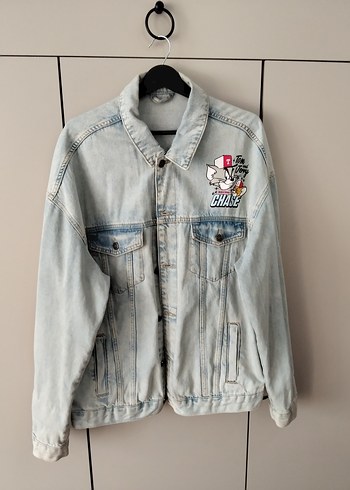 Gri Kadın Jean Ceket - Baskılı, Rahat Kesim - Görsel 5