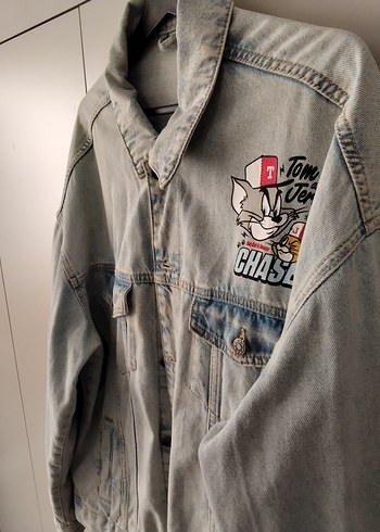 Gri Kadın Jean Ceket - Baskılı, Rahat Kesim - Görsel 8