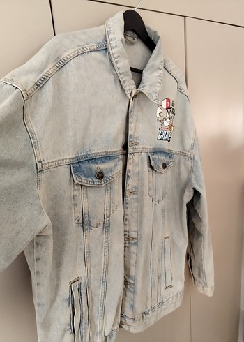 Gri Kadın Jean Ceket - Baskılı, Rahat Kesim - Görsel 4