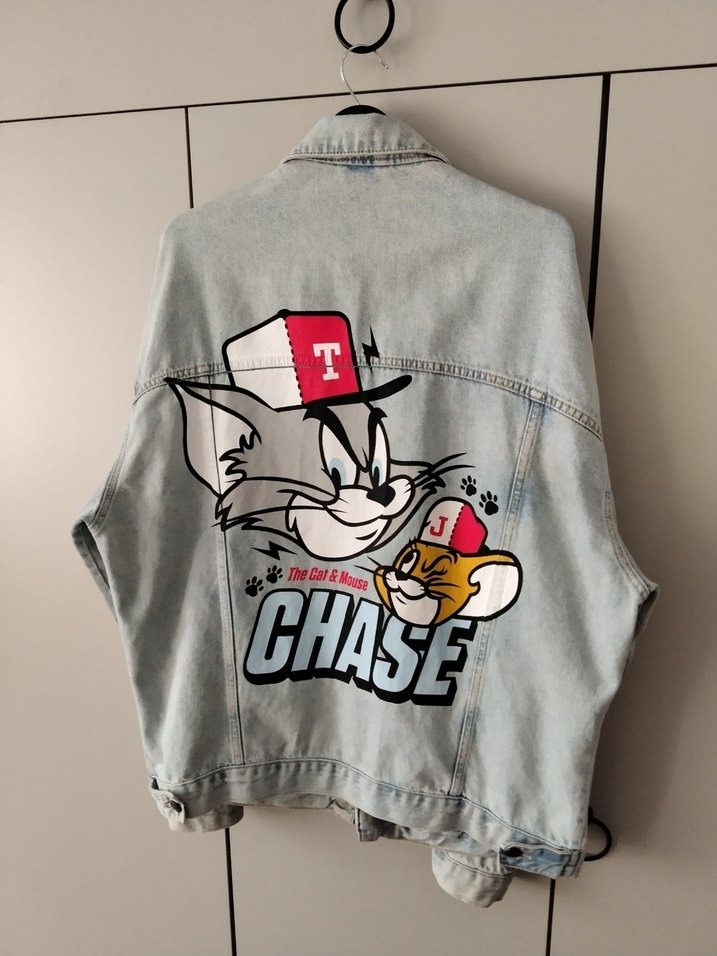 Gri Kadın Jean Ceket - Baskılı, Rahat Kesim - Görsel 3