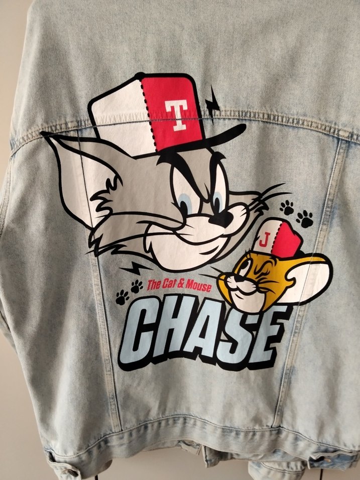 Gri Kadın Jean Ceket - Baskılı, Rahat Kesim - Görsel 2