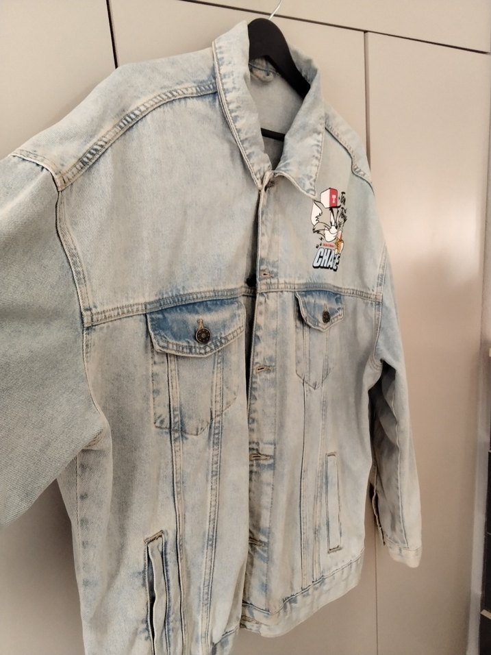 Gri Kadın Jean Ceket - Baskılı, Rahat Kesim - Görsel 4