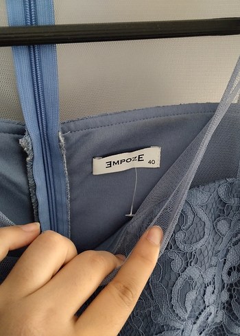 Mavi Dantel Abiye Elbise - Görsel 5