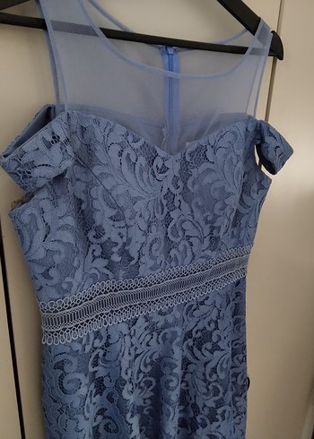 Mavi Dantel Abiye Elbise - Görsel 4