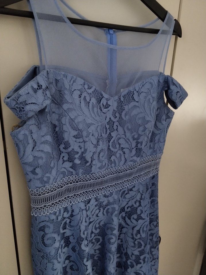 Mavi Dantel Abiye Elbise - Görsel 4