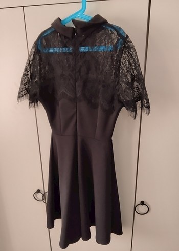 Dantel Detaylı Siyah Kısa Kollu Mini Elbise - Görsel 7