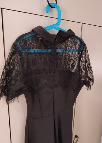 Dantel Detaylı Siyah Kısa Kollu Mini Elbise - Görsel 8