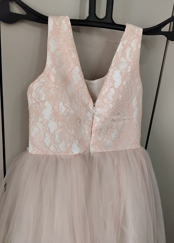 Kız Çocuk toz pembe Dantelli Tül Abiye Elbise Pelerinle beraber - Görsel 8