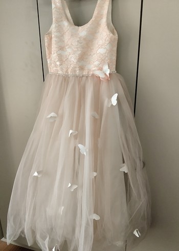 Kız Çocuk toz pembe Dantelli Tül Abiye Elbise Pelerinle beraber - Görsel 2