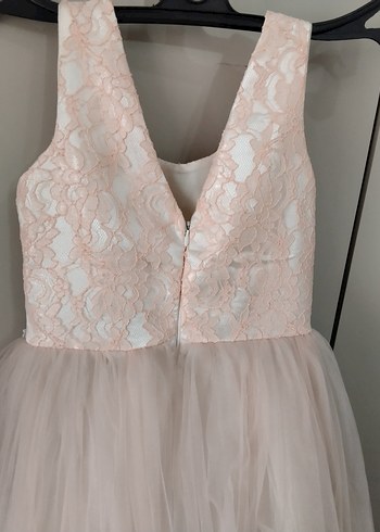 Kız Çocuk toz pembe Dantelli Tül Abiye Elbise Pelerinle beraber - Görsel 7