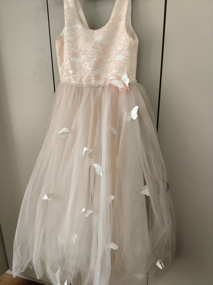 Kız Çocuk toz pembe Dantelli Tül Abiye Elbise Pelerinle beraber - Görsel 2