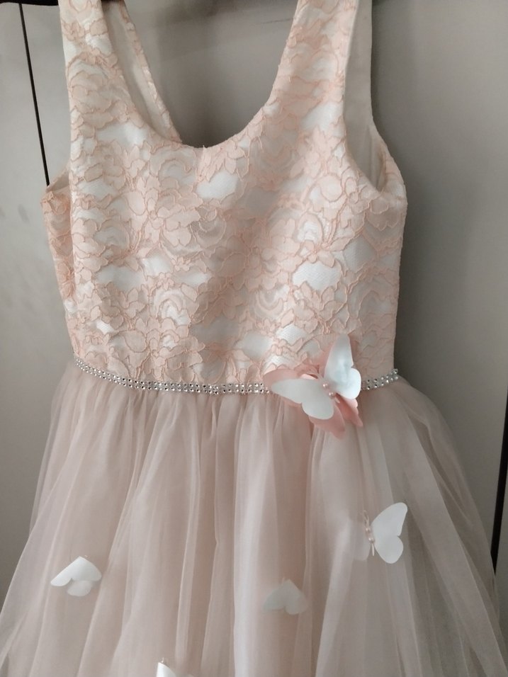 Kız Çocuk toz pembe Dantelli Tül Abiye Elbise Pelerinle beraber - Görsel 3