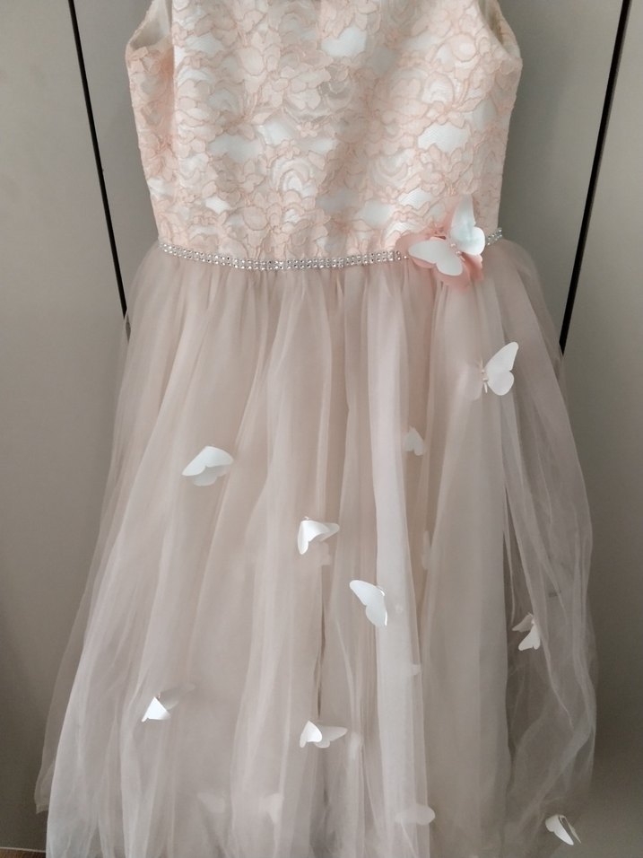 Kız Çocuk toz pembe Dantelli Tül Abiye Elbise Pelerinle beraber - Görsel 5