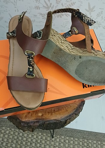 Tanca Kahverengi Deri Dolgu Topuklu Sandalet - Görsel 3