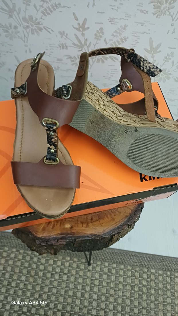 Tanca Kahverengi Deri Dolgu Topuklu Sandalet - Görsel 3