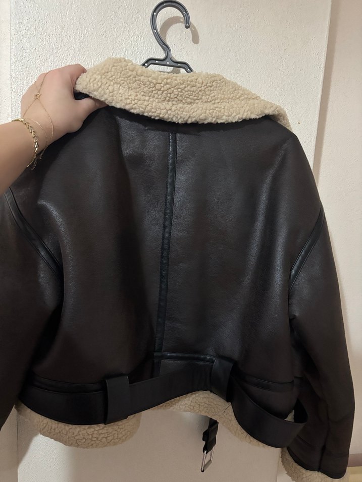 Kemerli Kahverengi Deri Kadın Ceket - Görsel 5