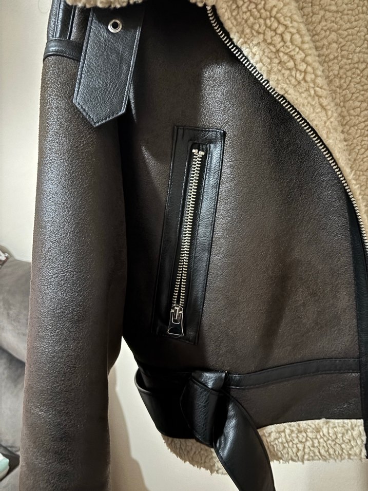 Kemerli Kahverengi Deri Kadın Ceket - Görsel 3