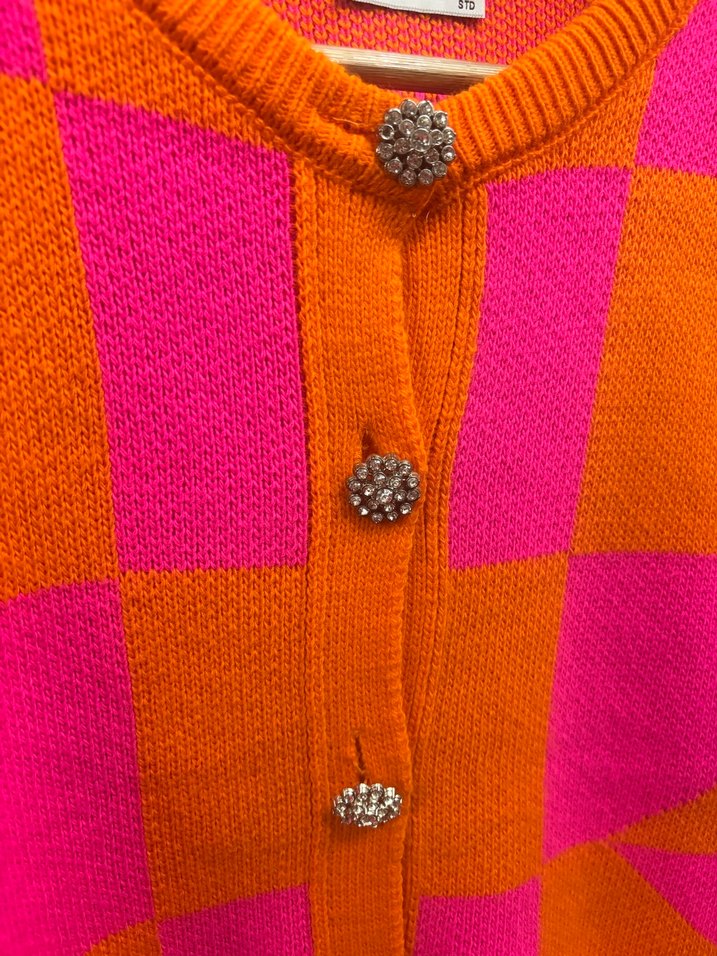 Renkli Kare Desenli Örgü Kadın Hırka - Görsel 3
