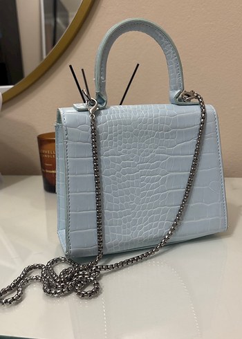 Mavi Deri Yılan Desenli Kadın Çanta - Görsel 4