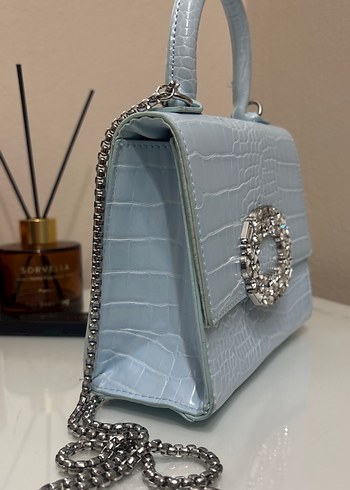 Mavi Deri Yılan Desenli Kadın Çanta - Görsel 3