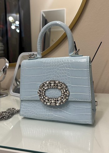 Mavi Deri Yılan Desenli Kadın Çanta - Görsel 2