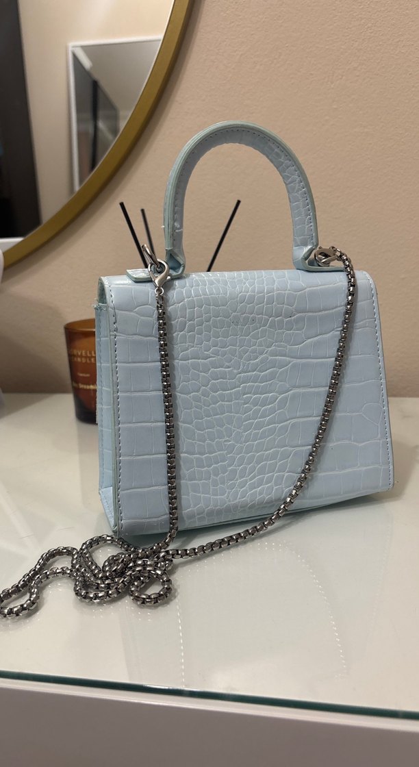 Mavi Deri Yılan Desenli Kadın Çanta - Görsel 4