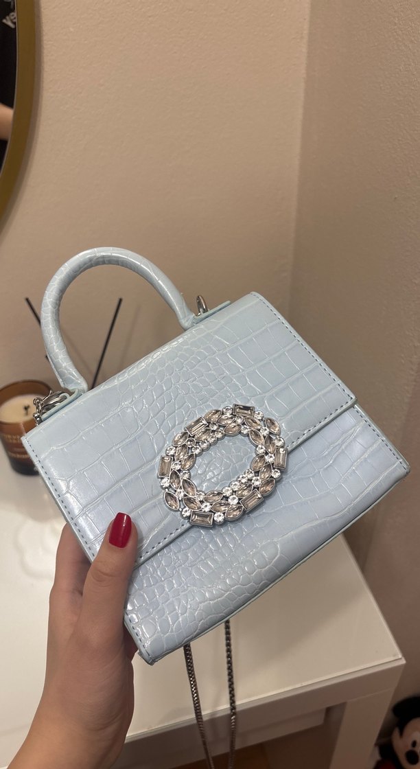 Mavi Deri Yılan Desenli Kadın Çanta - Görsel 5