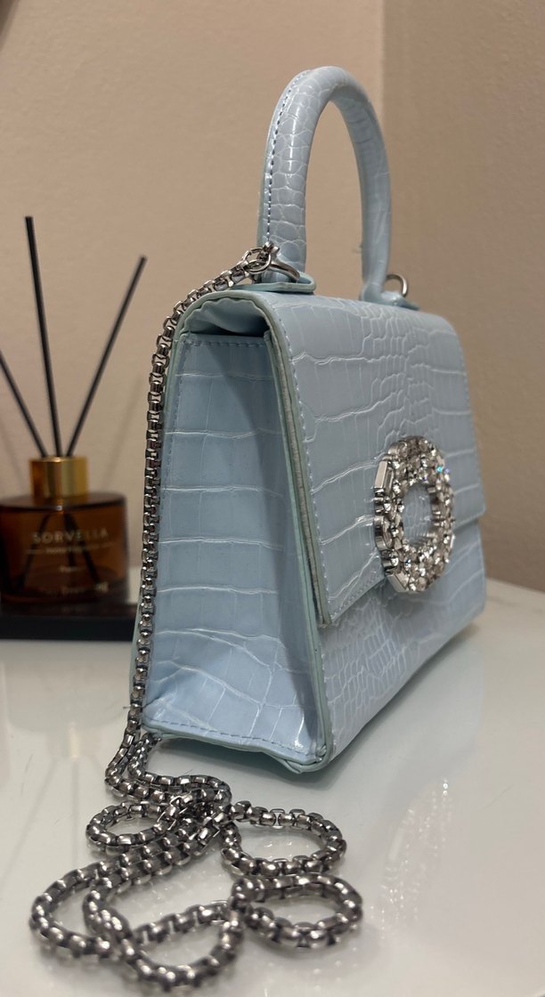 Mavi Deri Yılan Desenli Kadın Çanta - Görsel 3