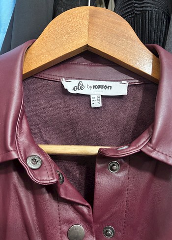 Bordo Deri Düğmeli Kadın Ceket - Görsel 3