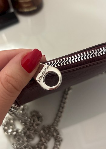 Bordo zımba detaylı zincirli çanta - Görsel 6